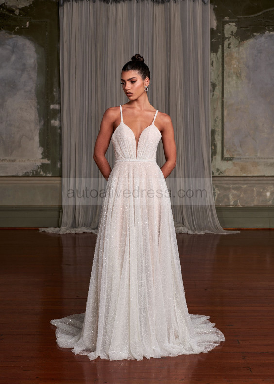 Ivory Shimmering Lace Open Back Luxury Wedding Dress Ivory Shimmering Lace Open Back Luxury Wedding Dress